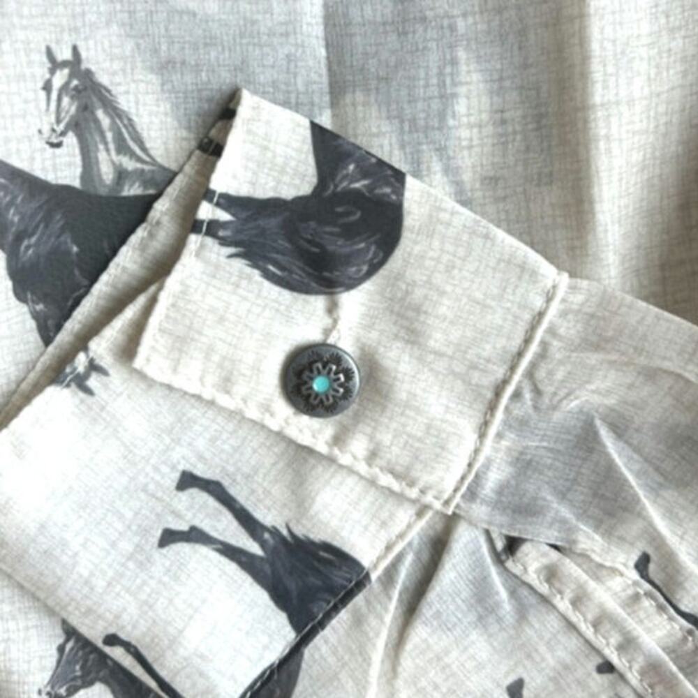Tasha Polizzi Stallion Print Chiffon Blouse Button Down Shirt Size Medium - Picture 6 of 9